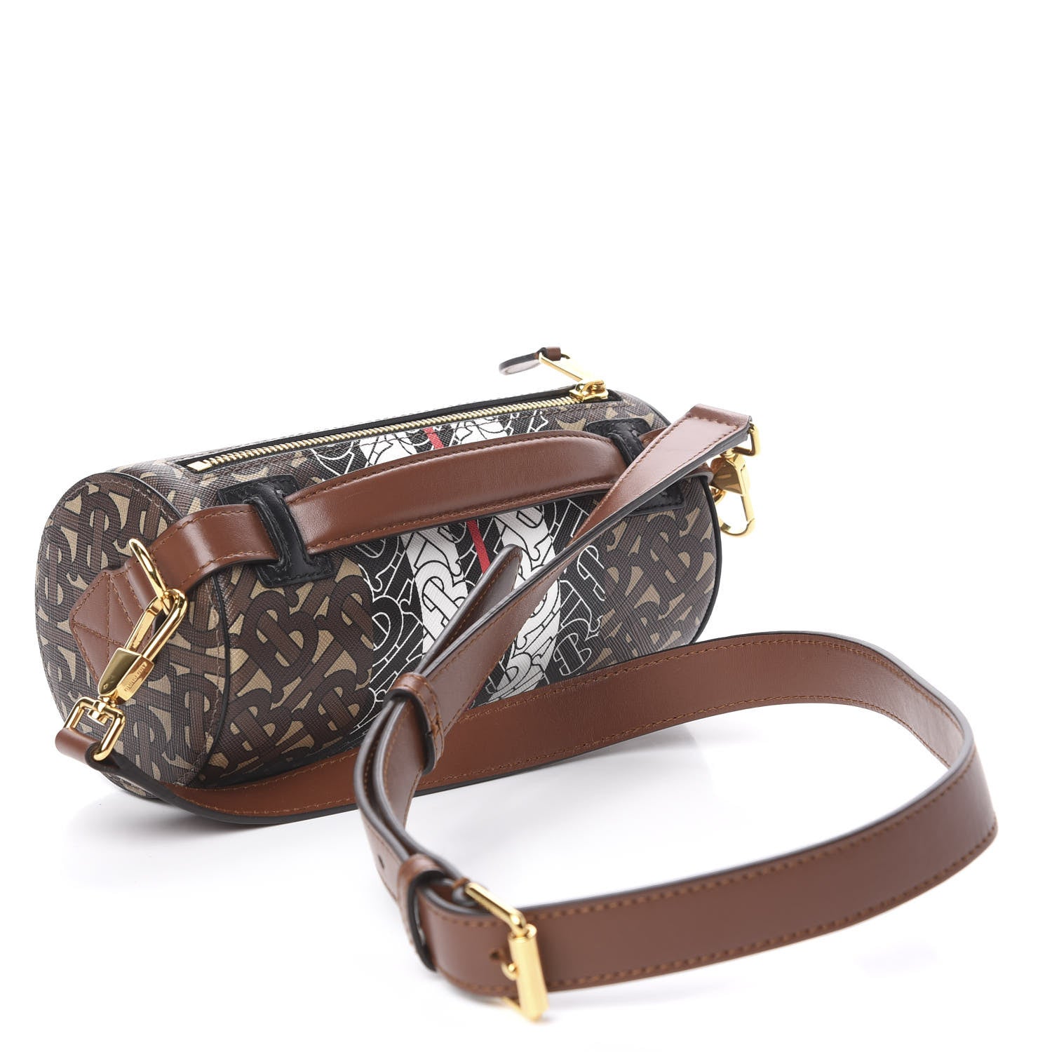 Burberry E-Canvas Monogram Stripe The Barrel Bag Bridle Brown 2 of 10