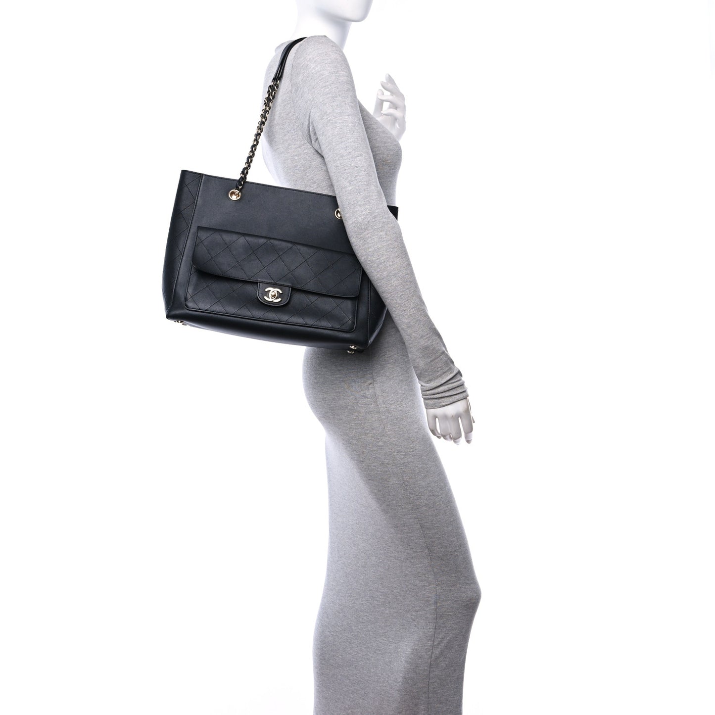 Lambskin Stitched Essential Shopping Tote Black