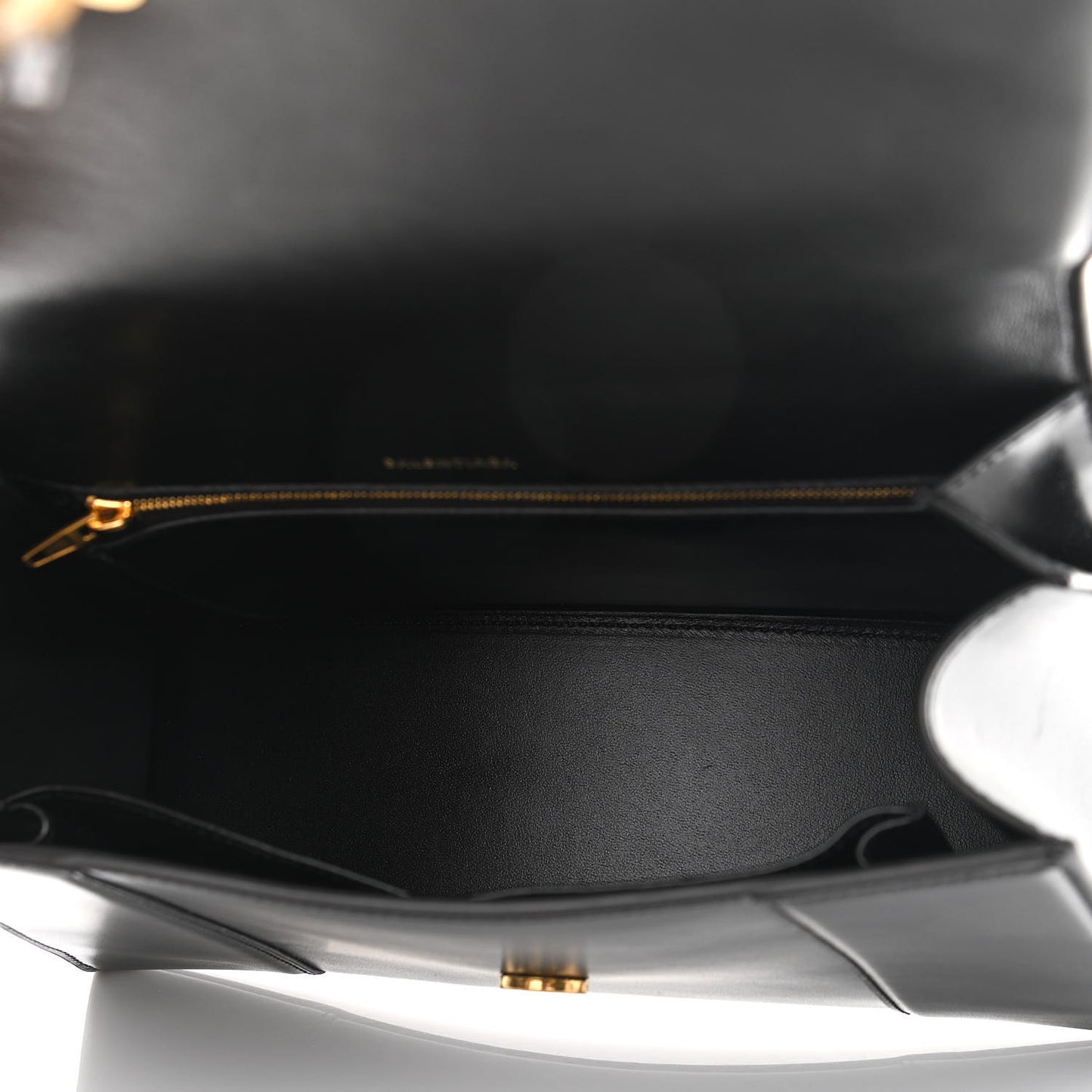 Shiny Box Calfskin Medium Hourglass Top Handle Bag Black