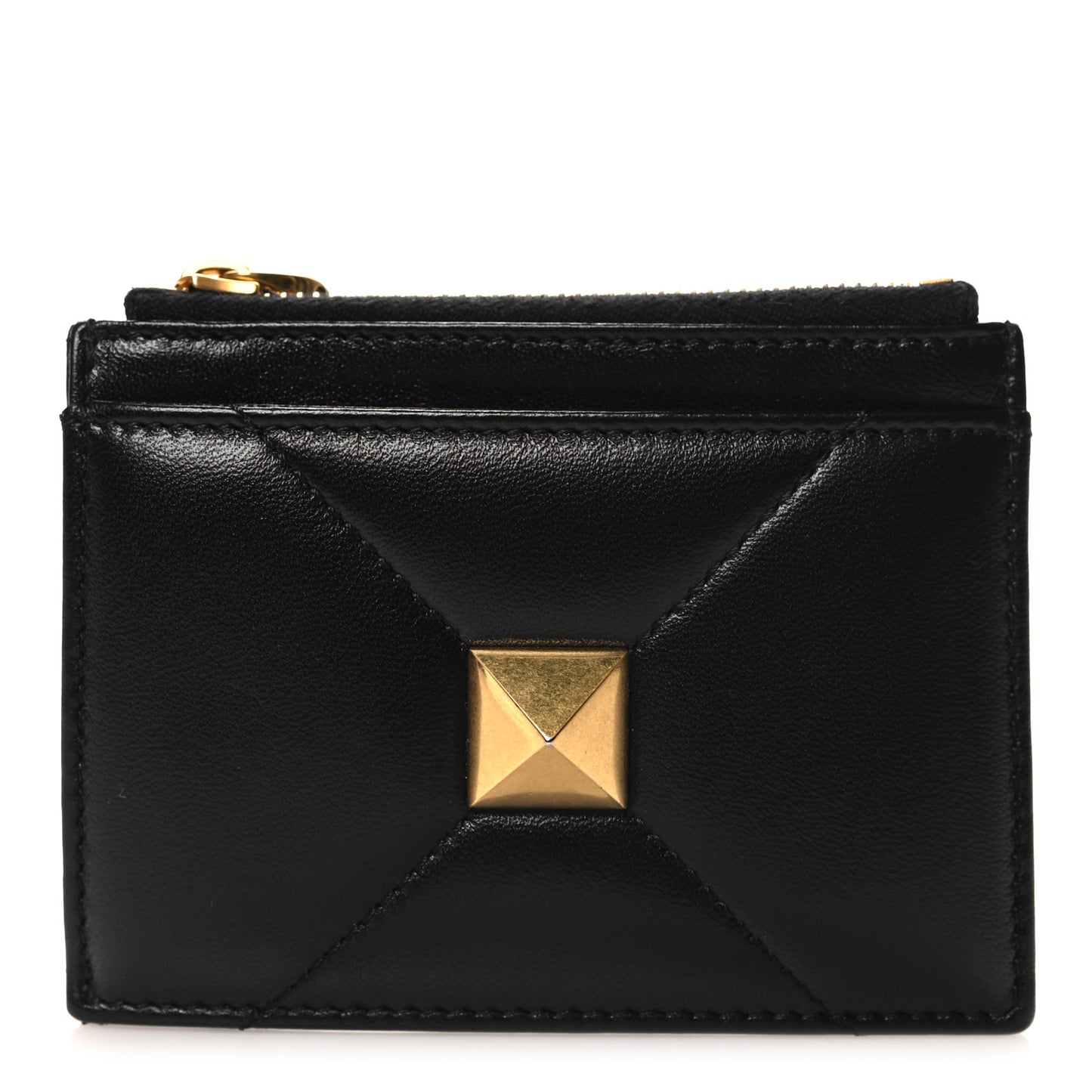 Nappa Roman Stud Zip Card Holder Black