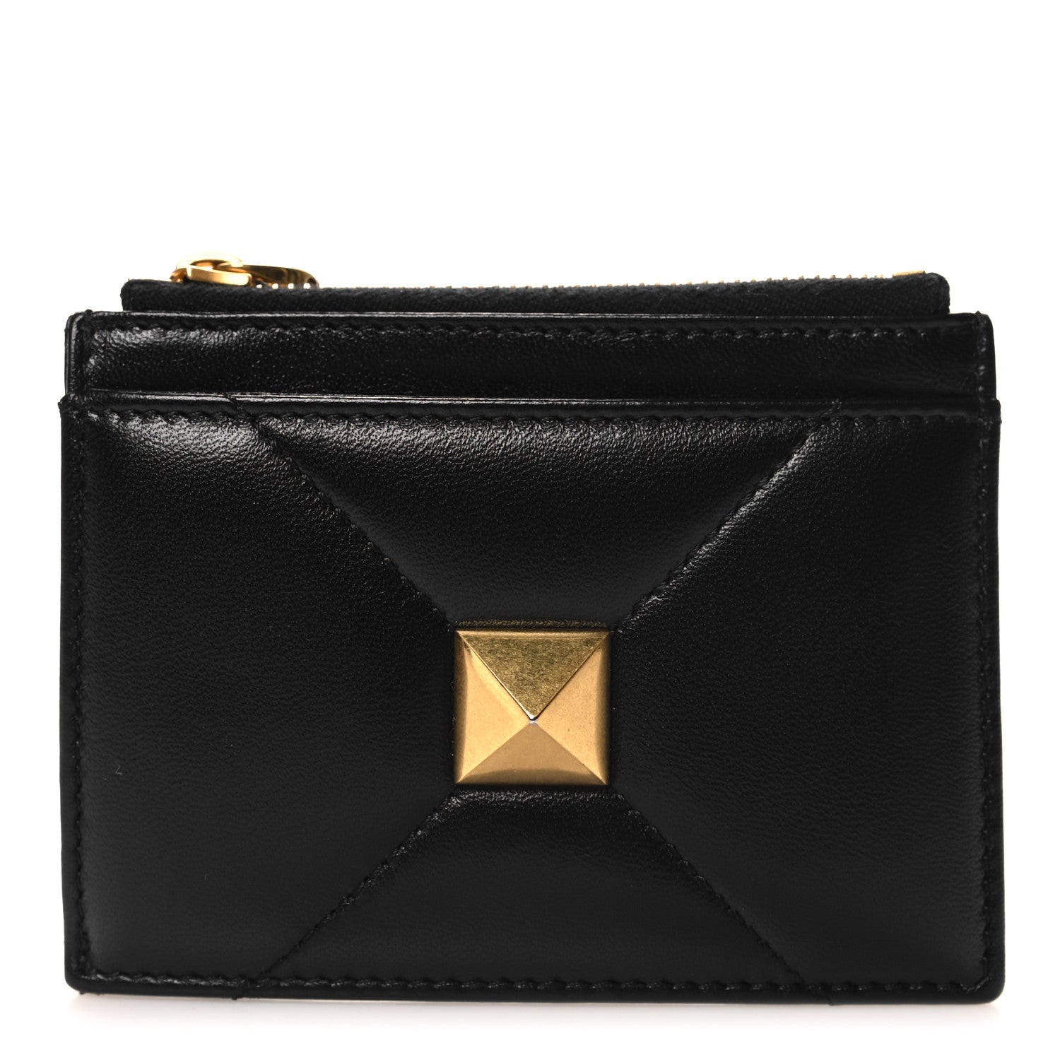 Valentino Garavani Nappa Roman Stud Zip Card Holder Black 1 of 8
