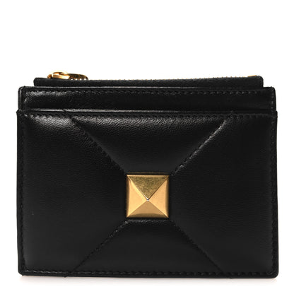 Valentino Garavani Nappa Roman Stud Zip Card Holder Black 1 of 8