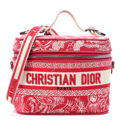 Christian Dior Canvas Embroidered Toile De Jouy Small Travel Vanity Case Fuchsia 1 of 6