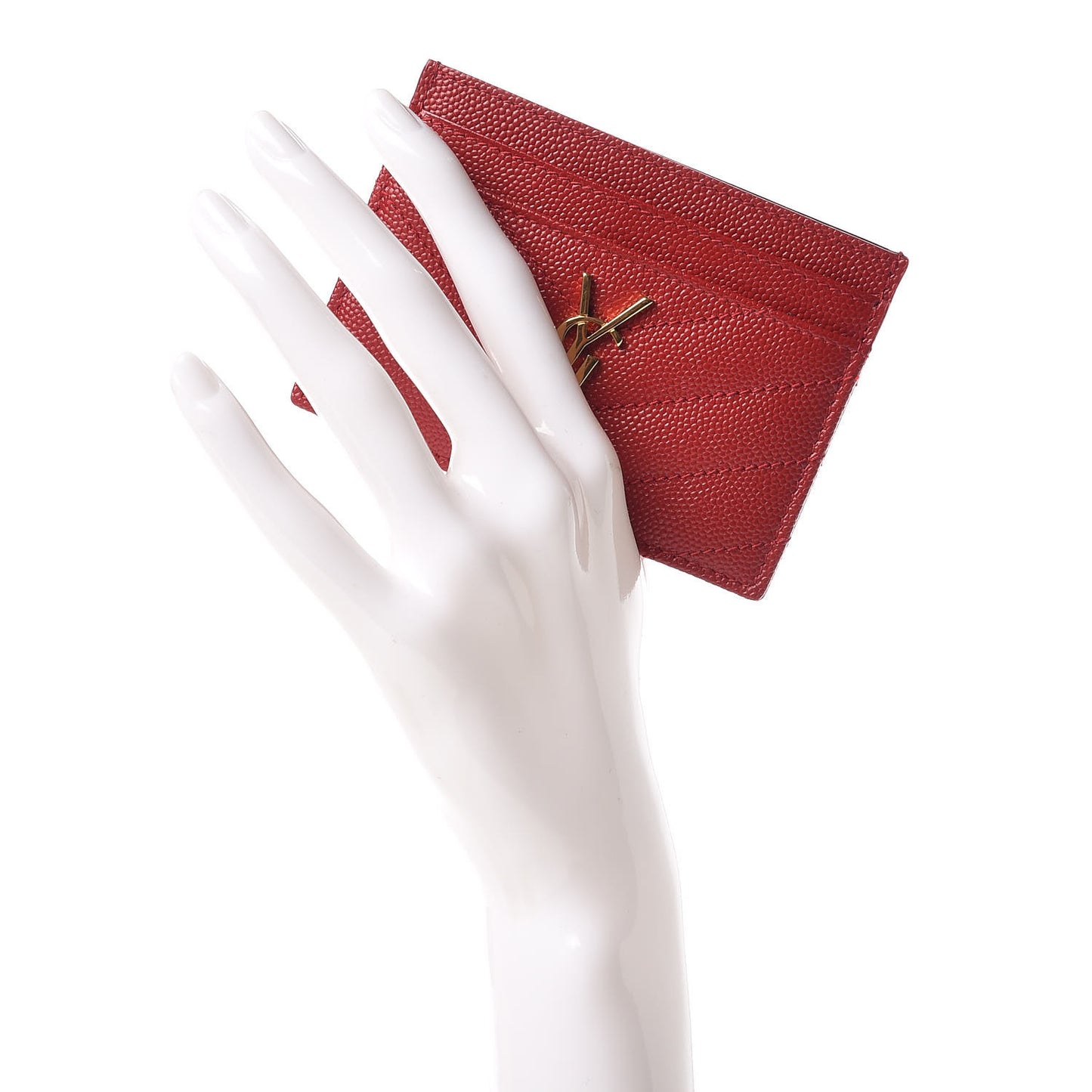 Grain De Poudre Matelasse Chevron Monogram Credit Card Case New Red