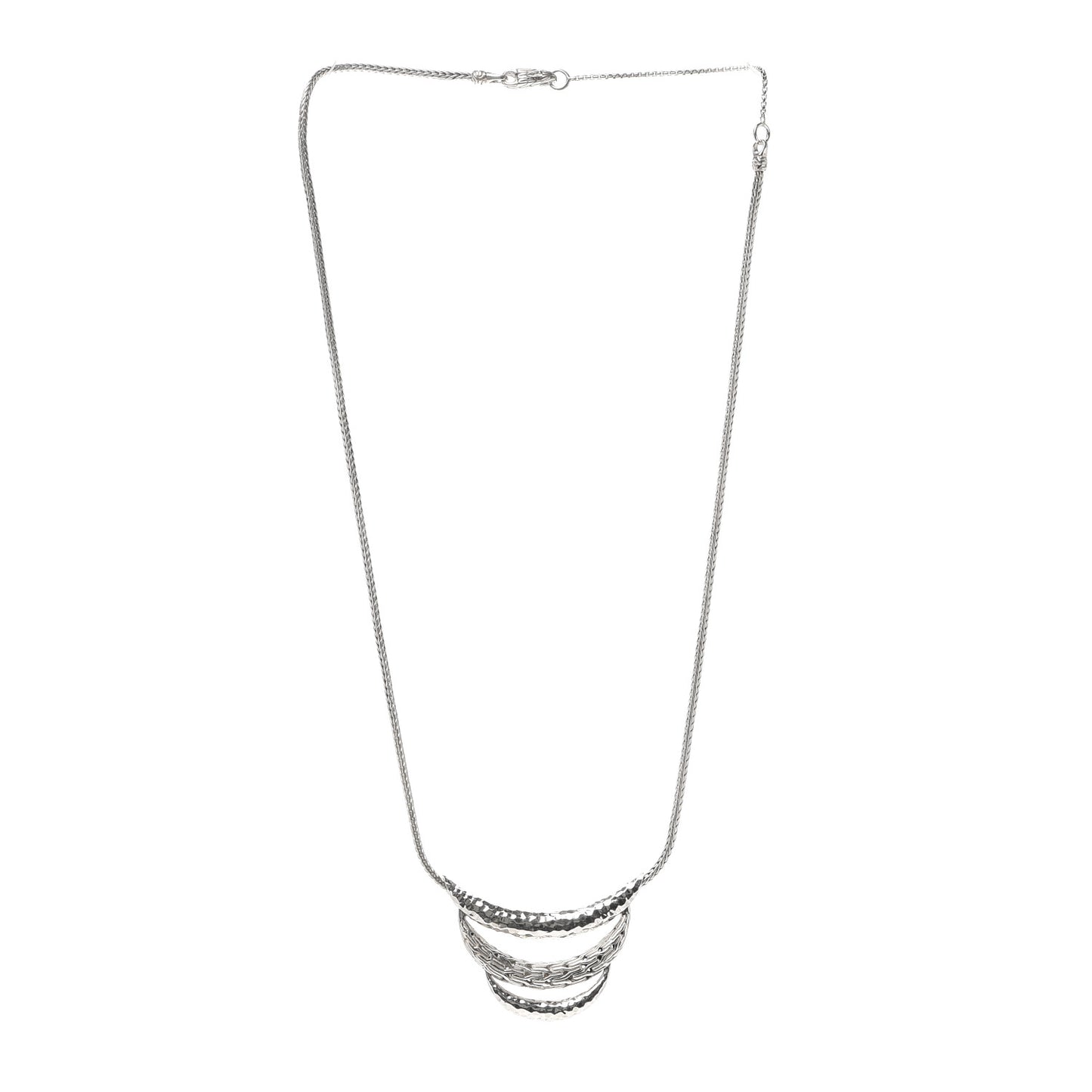 Sterling Silver Classic Chain Hammered Bib Necklace