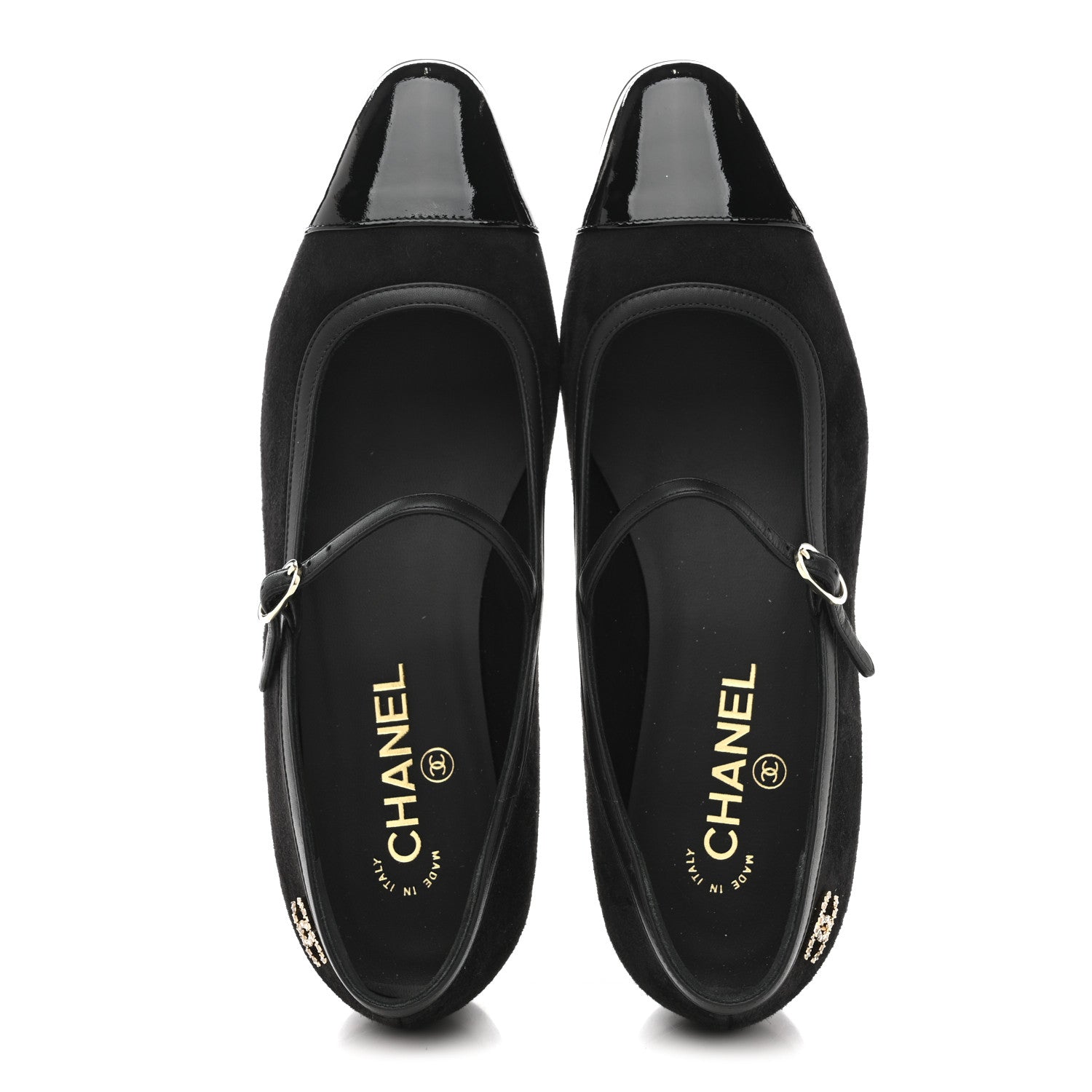 Chanel Suede Kidskin Lambskin Patent Calfskin Cap Toe CC Mary Jane Flats 39.5 Black 2 of 9