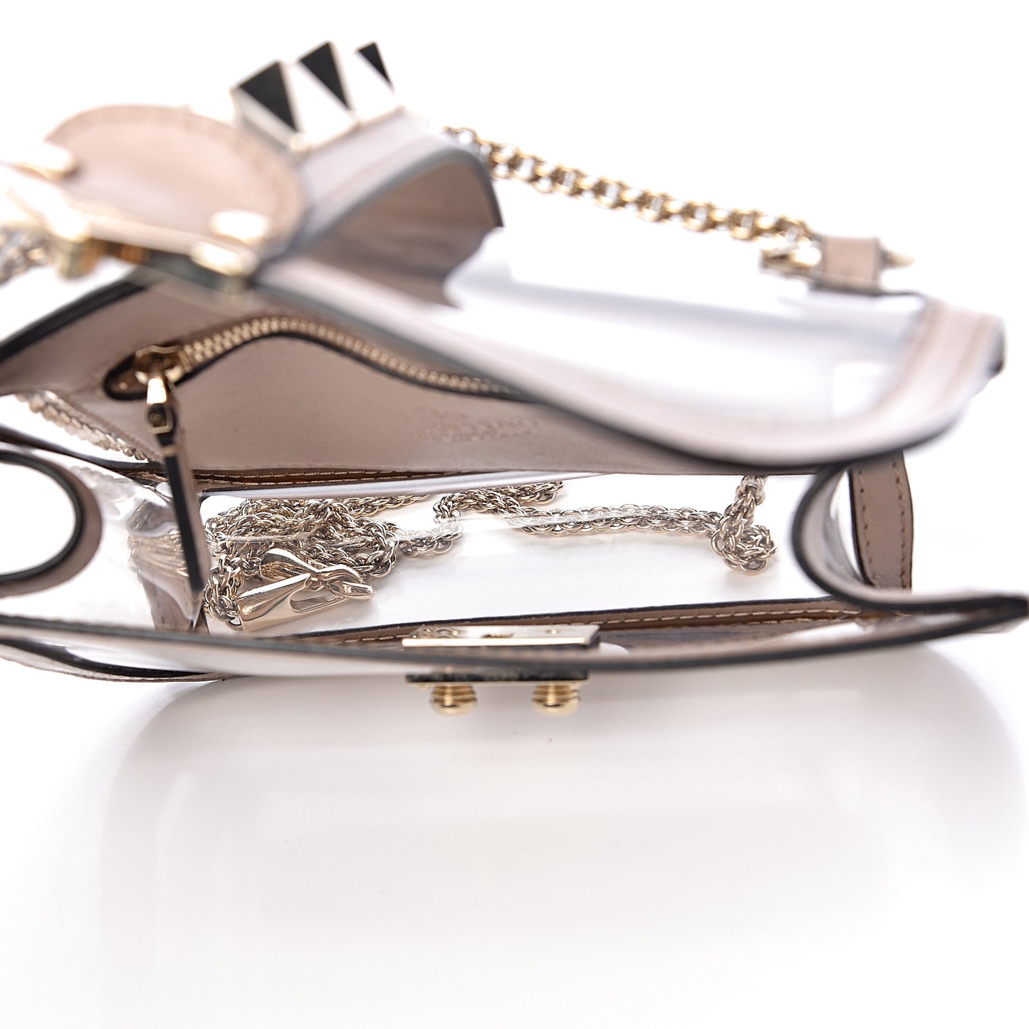PVC Nappa Naked Small Glam Lock Rockstud Flap Poudre