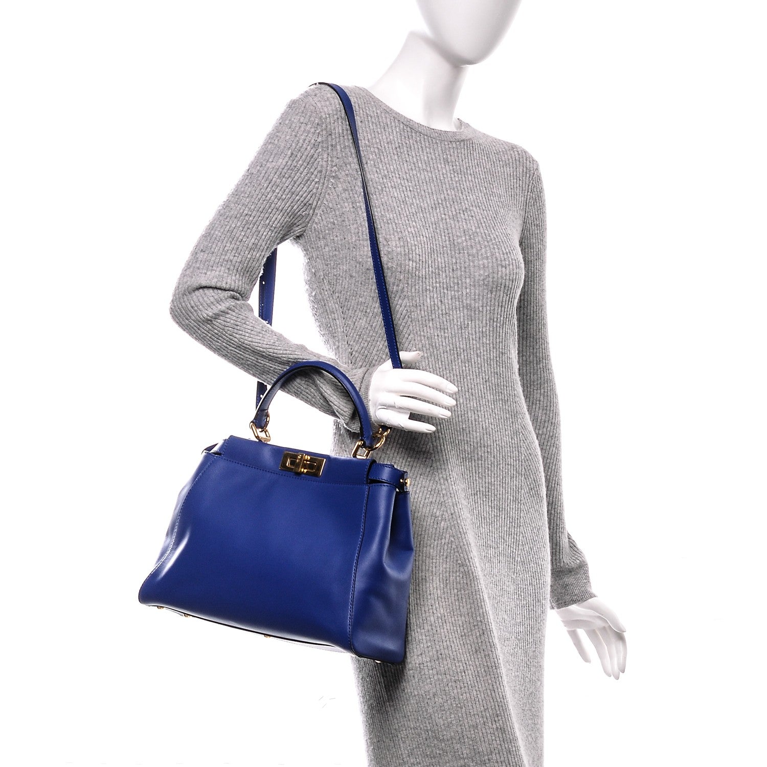 Fendi Vitello Morgan Fabric Jacquard Pequin Medium Peekaboo Iconic Satchel Blue Neon Tobacco 2 of 6
