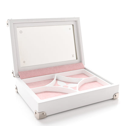 Louis Vuitton Calfskin Mirror Monogram Etched Jewelry Box Trunk White 7 of 12