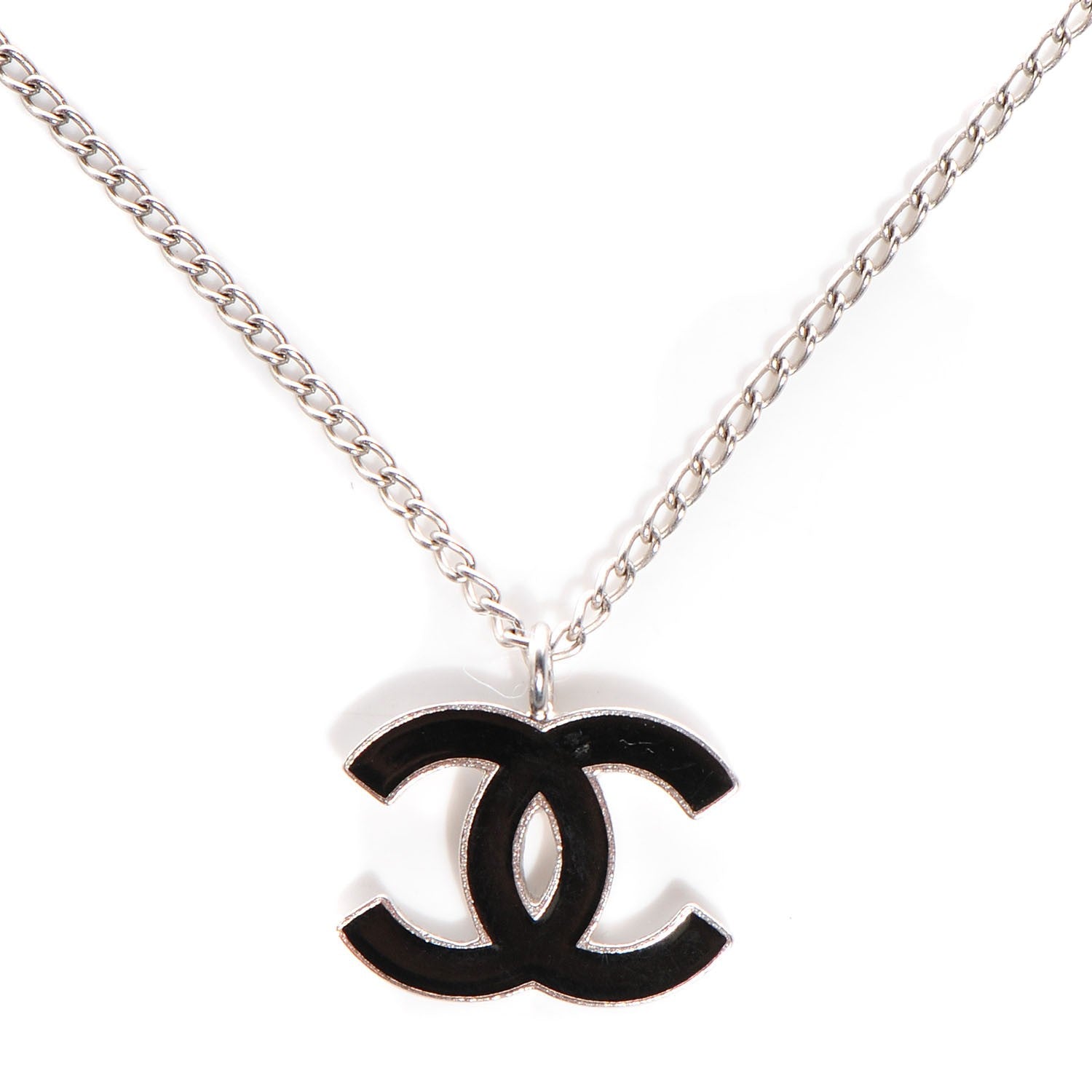 Chanel Enamel CC Necklace Black Silver 1 of 5