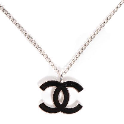Chanel Enamel CC Necklace Black Silver 1 of 5