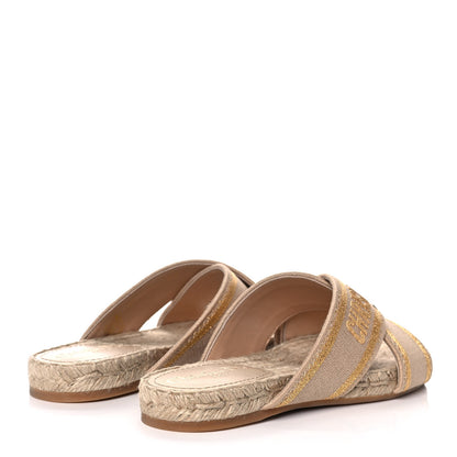 Christian Dior Canvas Embroidered Granville Espadrille Crisscross Flat Slide Sandals 36 Gold 4 of 9