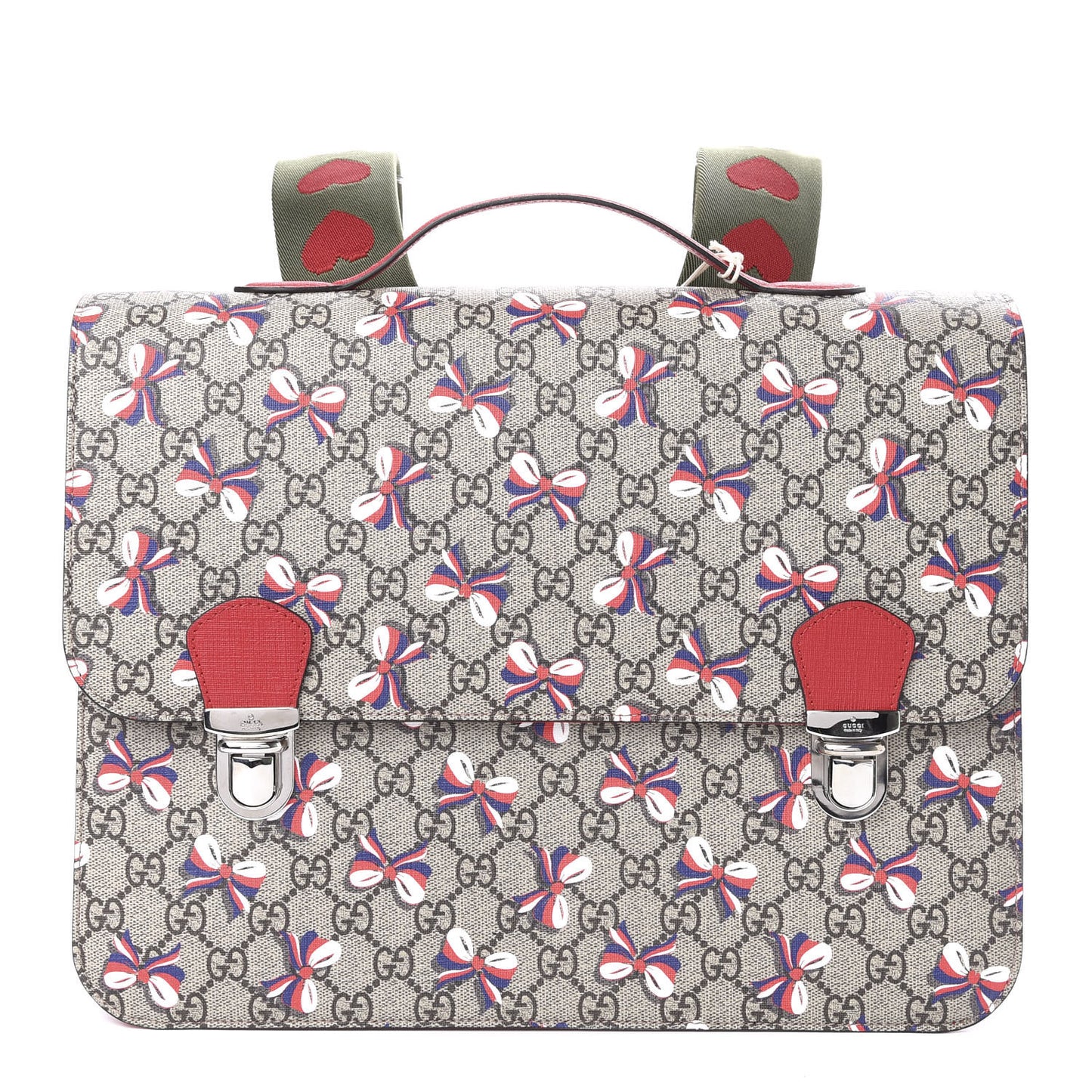 GG Supreme Monogram Childrens Sylvie Bow Print Backpack Red