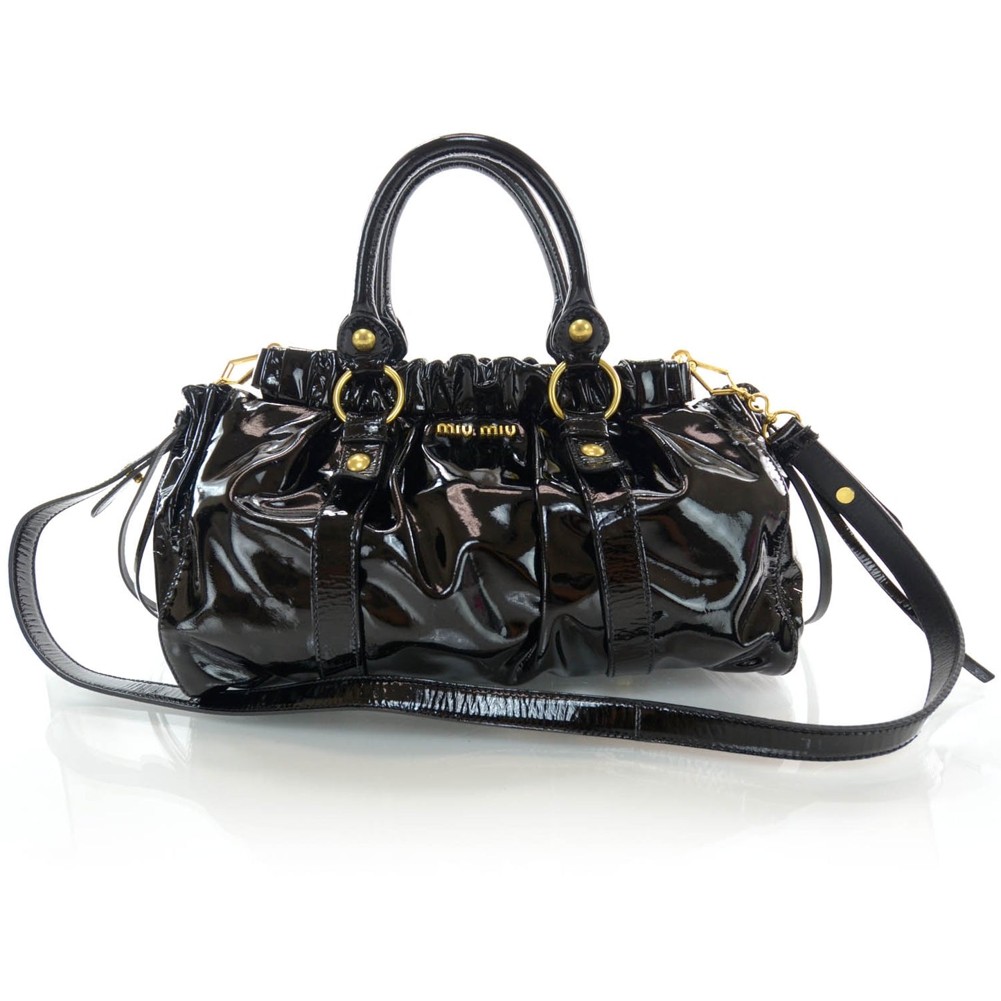 Vernice Patent Gathered Tote Black