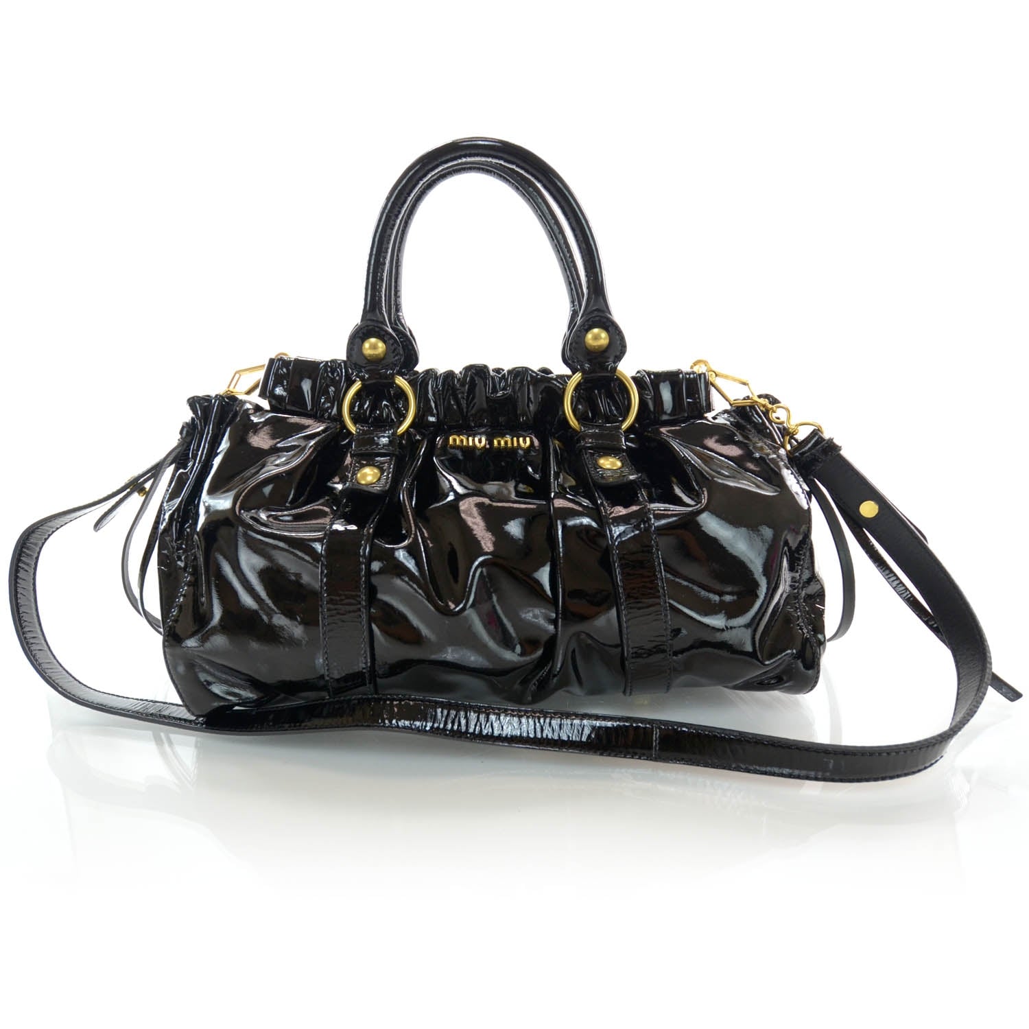 Miu Miu Vernice Patent Gathered Tote Black 1 of 7