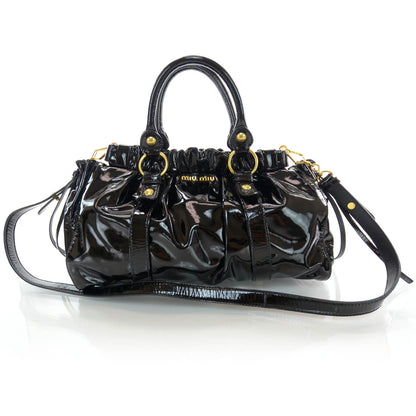 Miu Miu Vernice Patent Gathered Tote Black 1 of 7