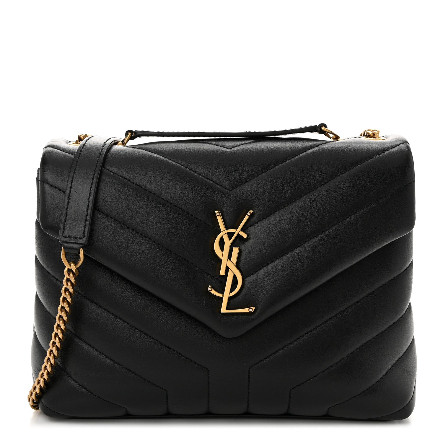 Saint Laurent Calfskin Y Quilted Monogram Small Loulou Chain Satchel Black 1 of 10