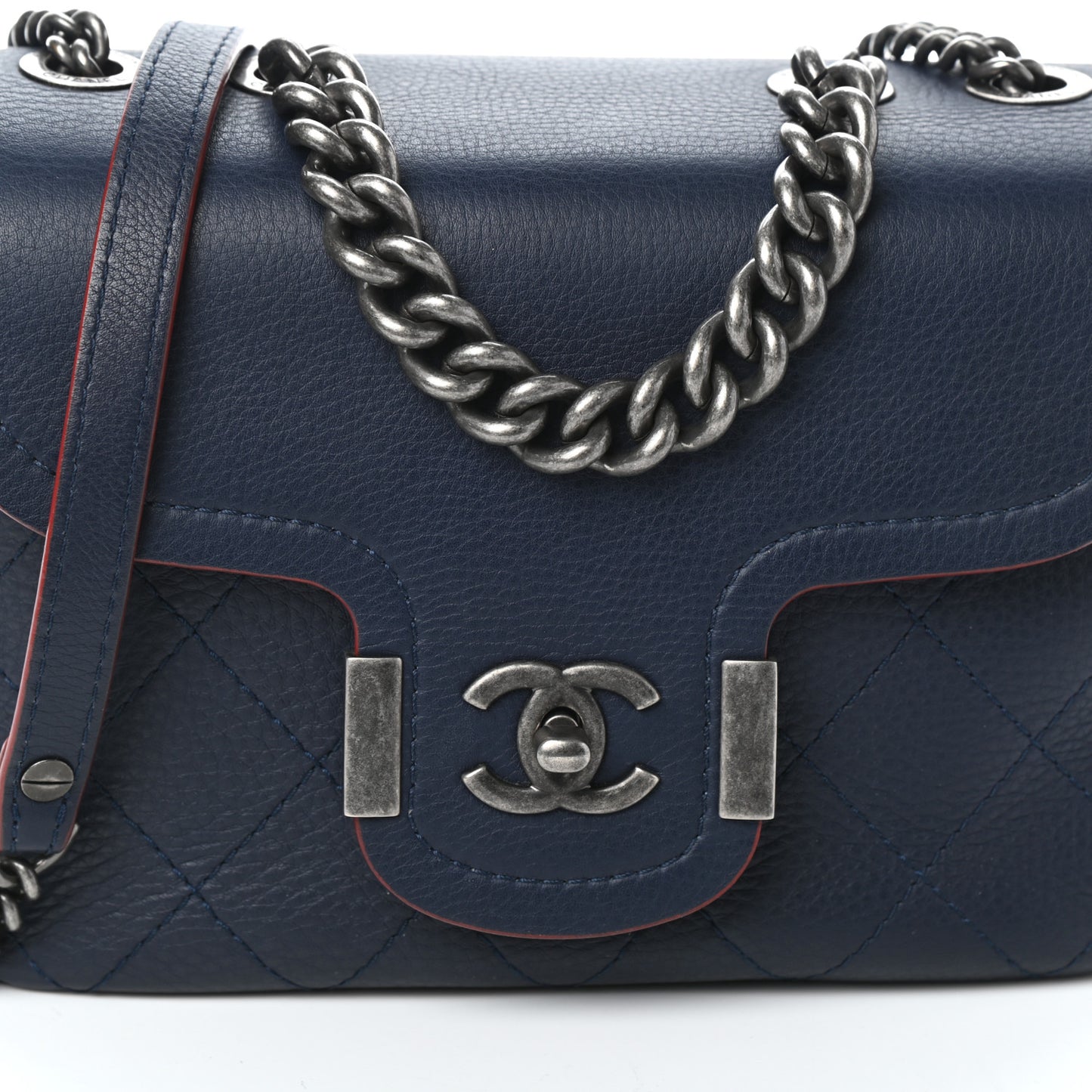 Grained Calfskin Archi Chic Flap Navy
