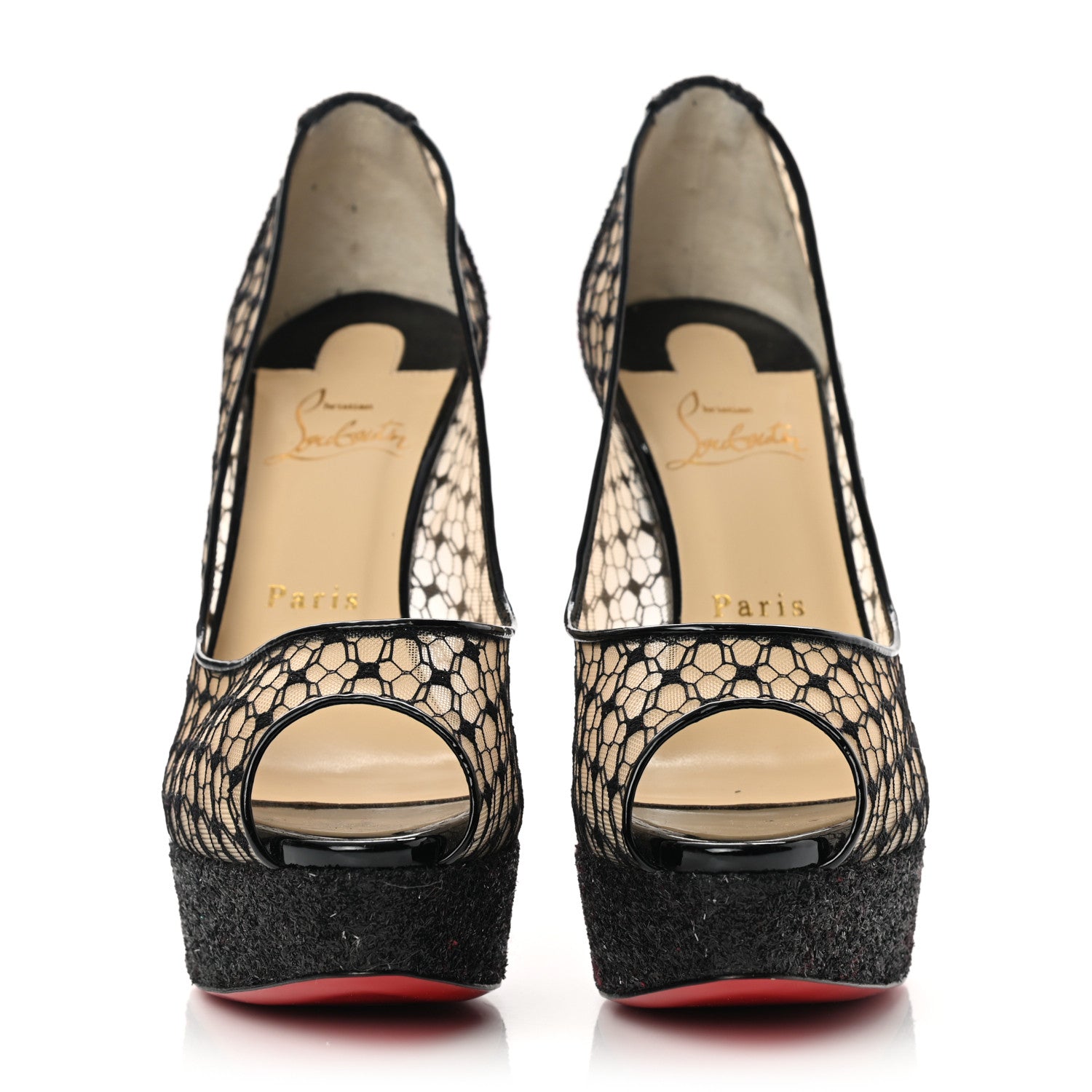 Christian Louboutin Rete Resille Fetish Lace Spider 130 Peep Toe Pumps 37 Black 2 of 10