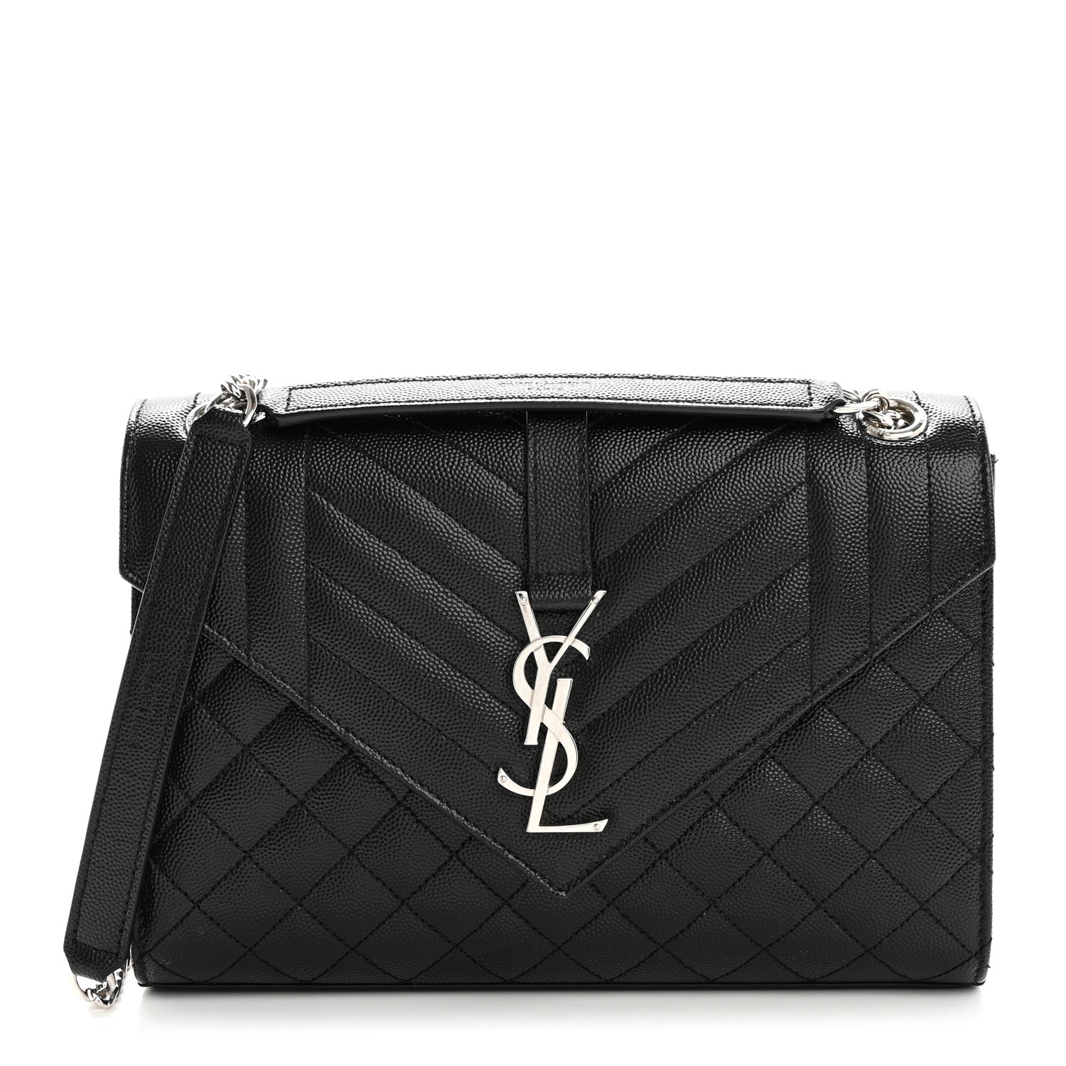 Saint Laurent Grain De Poudre Textured Mixed Matelasse Triquilt Medium Monogram Satchel Black 1 of 11