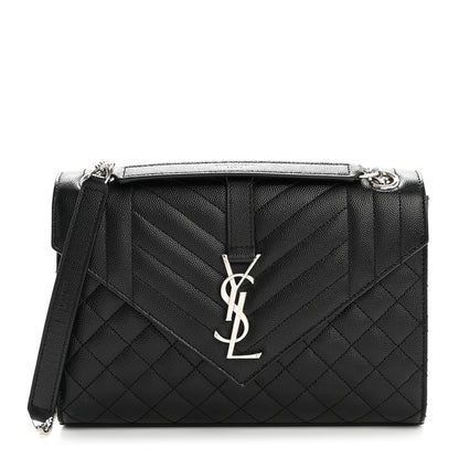Saint Laurent Grain De Poudre Textured Mixed Matelasse Triquilt Medium Monogram Satchel Black 1 of 11