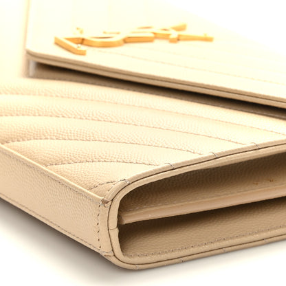 Saint Laurent Grain De Poudre Matelasse Chevron Monogram Chain Wallet Dark Beige 9 of 9