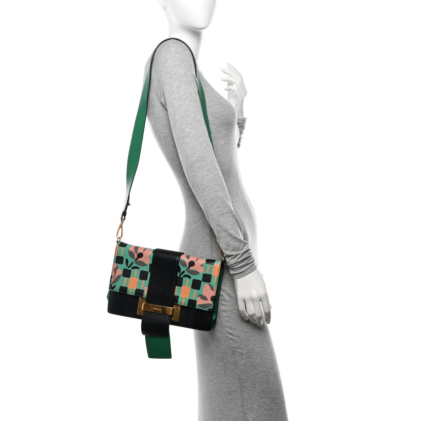 Madras Floral Print Ribbon Bag Mango Black