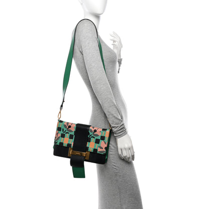 Prada Madras Floral Print Ribbon Bag Mango Black 2 of 17