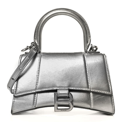 Balenciaga Metallic Textured Calfskin Hourglass Top Handle Bag XS Silver 1 of 8