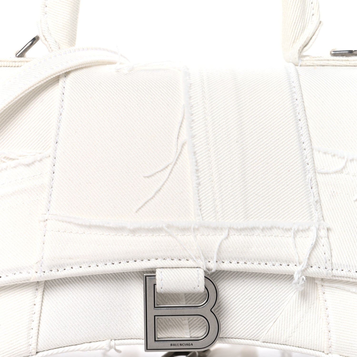 Balenciaga Denim Patchwork Small Hourglass Top Handle Bag White 7 of 13