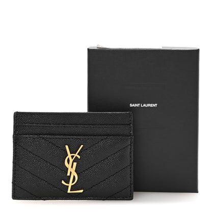 Saint Laurent Grain De Poudre Matelasse Chevron Monogram Credit Card Case Black 8 of 8