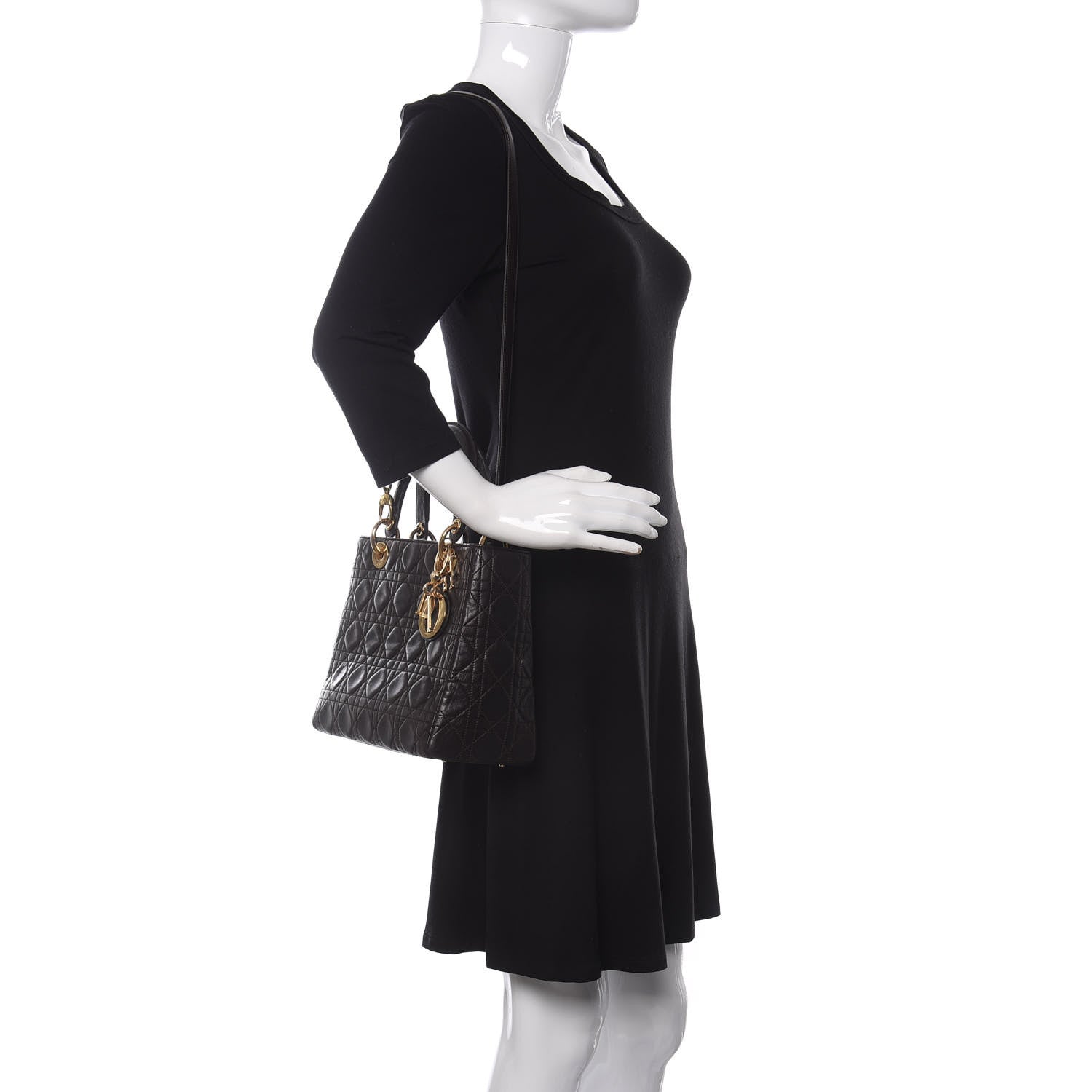 Christian Dior Lambskin Cannage Medium Lady Dior Dark Brown 2 of 11