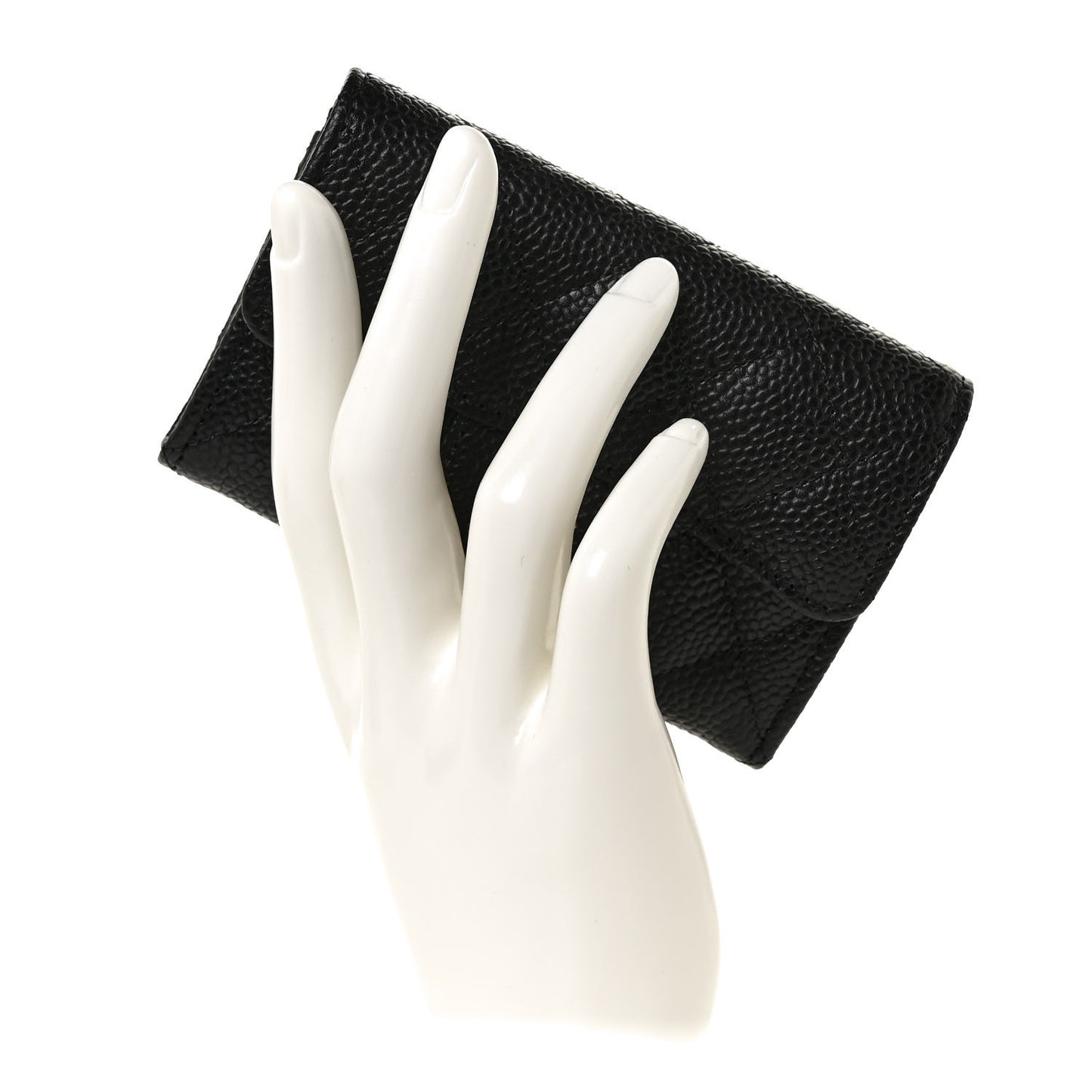 Caviar Quilted Flap Card Holder Wallet Black