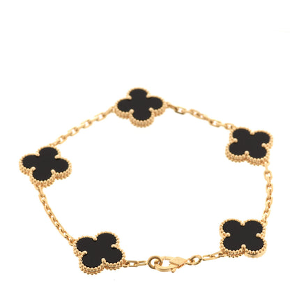 Van Cleef & Arpels 18K Yellow Gold Black Onyx 5 Motifs Vintage Alhambra Bracelet 3 of 7
