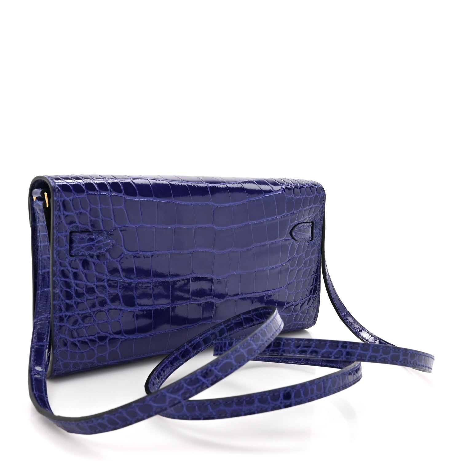 Hermes Shiny Alligator Kelly Wallet To Go Bleu Electrique 3 of 11