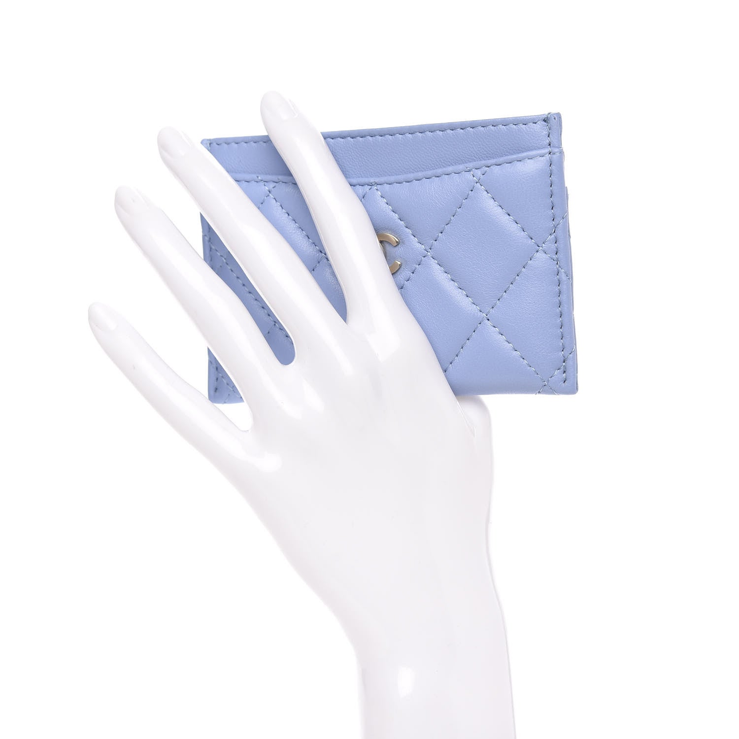 Chanel Lambskin Quilted Card Holder Light Blue 2 of 9