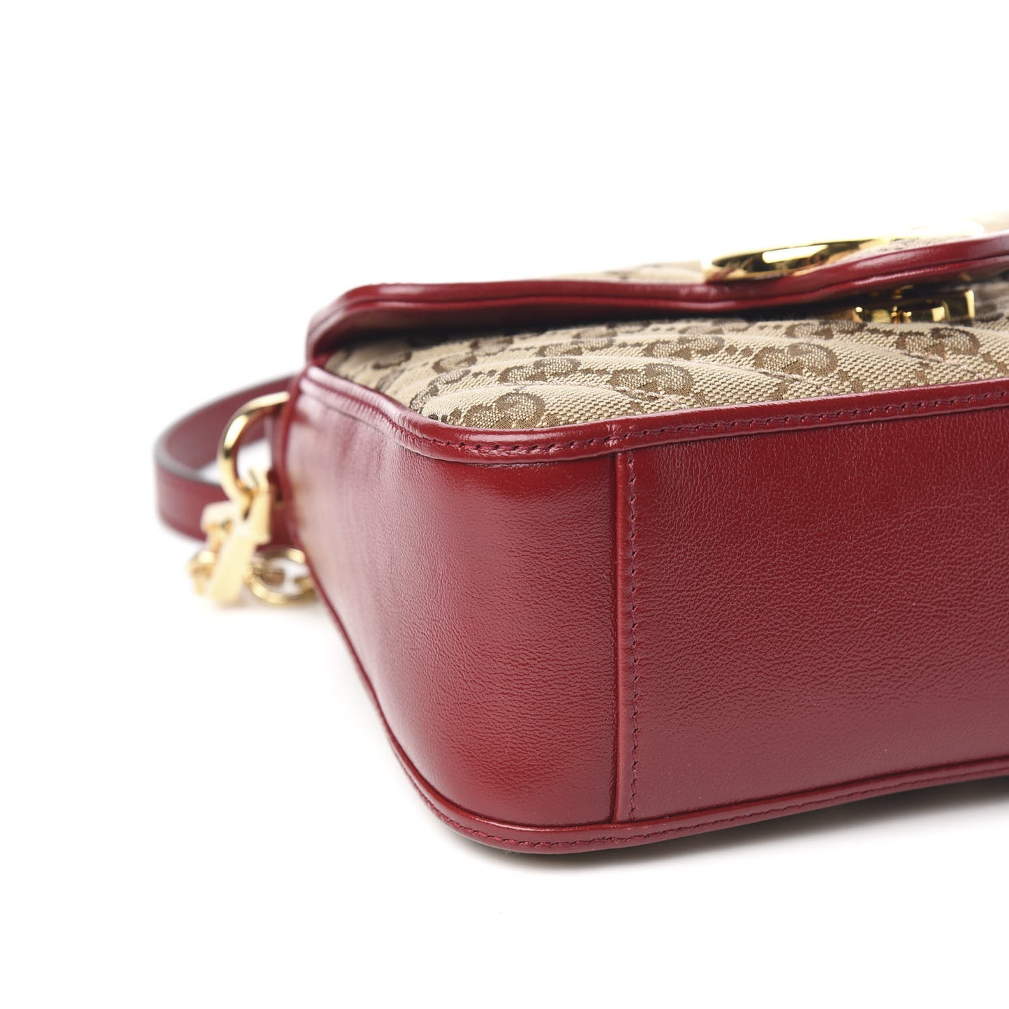 Monogram Glazed Calfskin Matelasse Diagonal Mini GG Marmont Top Handle Shoulder Bag Beige Ebony New Cherry Red