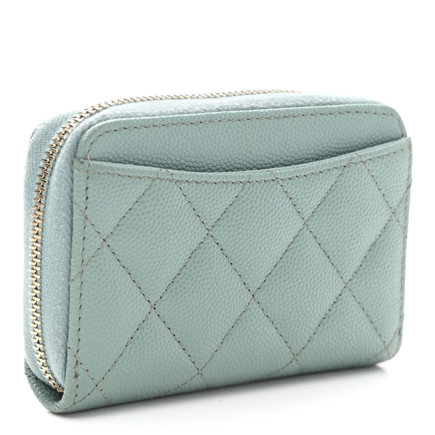 Caviar Quilted Zip Around Coin Purse Wallet Dark Green