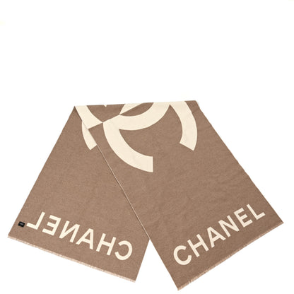 Chanel Cashmere CC Fringe Stole Beige White 2 of 3