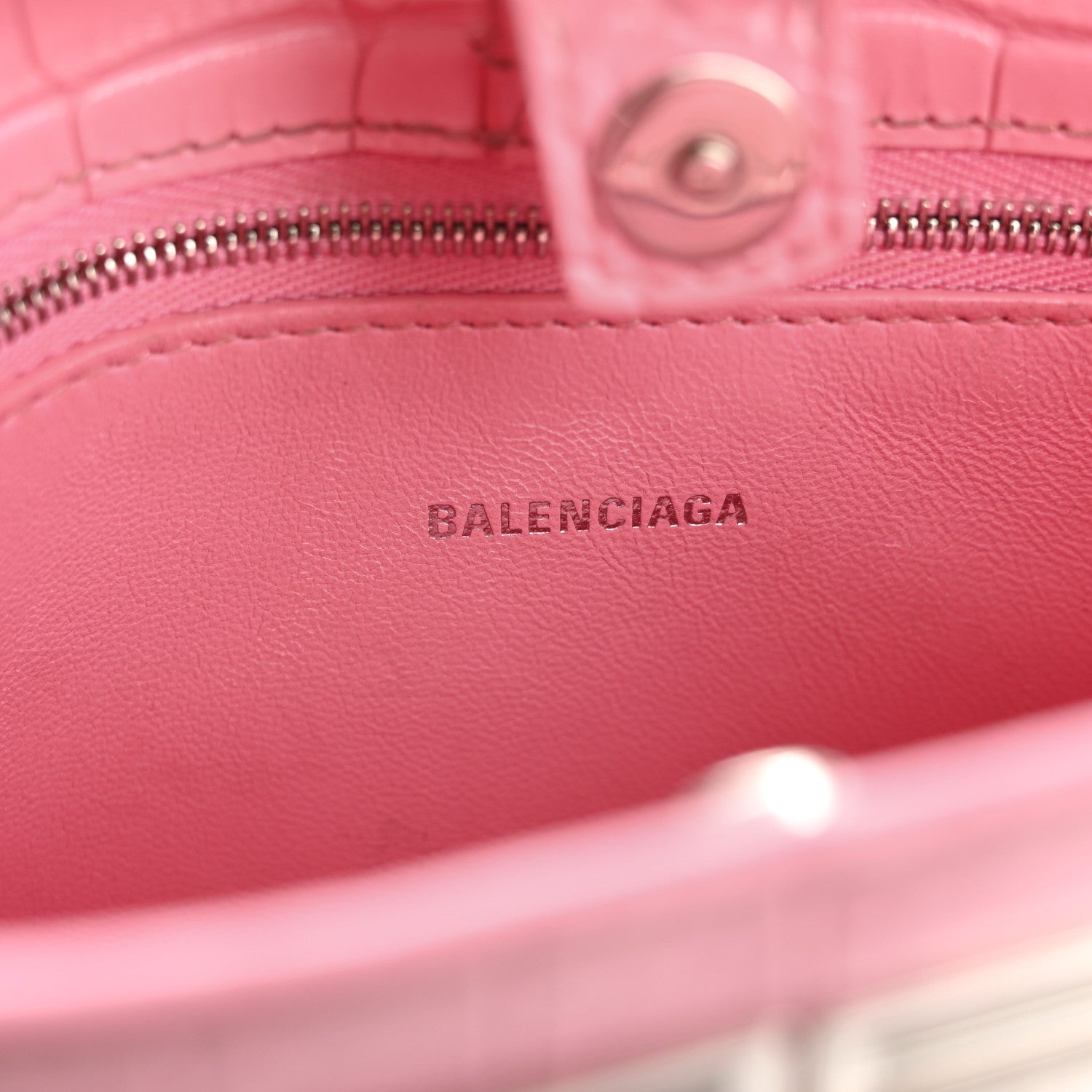 Balenciaga Shiny Super Supple Calfskin Crocodile Embossed Small XX Bag Sweet Pink 6 of 10