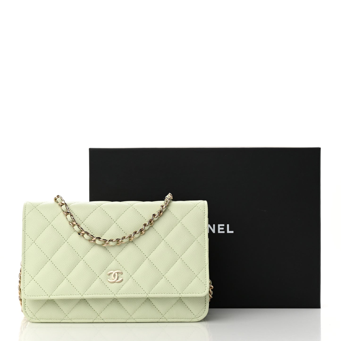 Caviar Quilted Wallet on Chain WOC Light Green