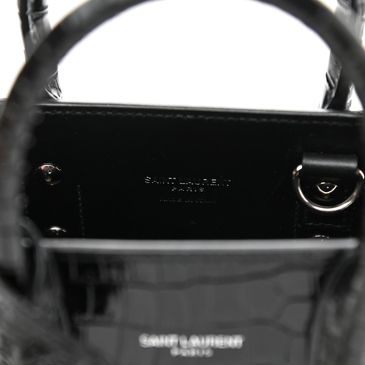 Calfskin Crocodile Embossed Nano Sac De Jour Black