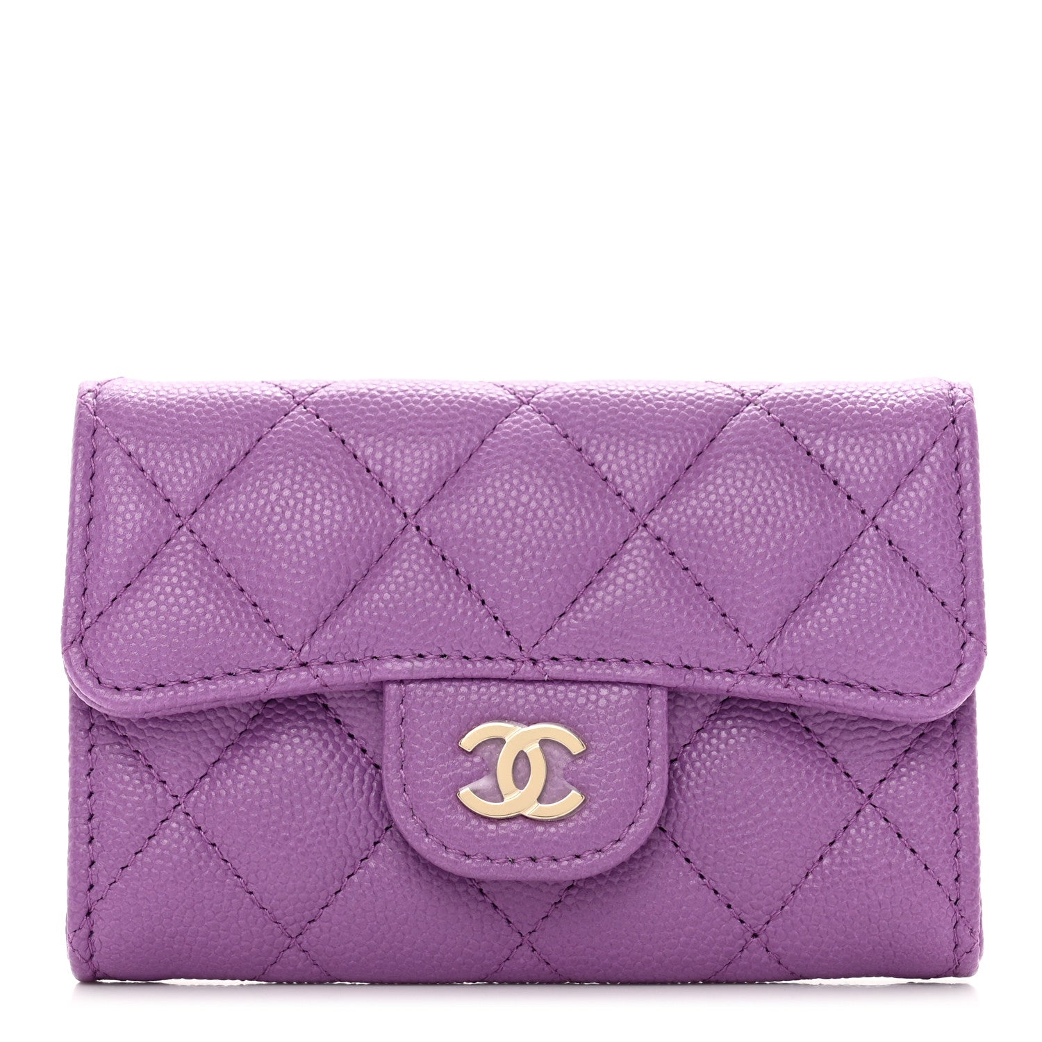 Chanel Caviar Quilted Flap Card Holder Wallet Purple 1 of 9