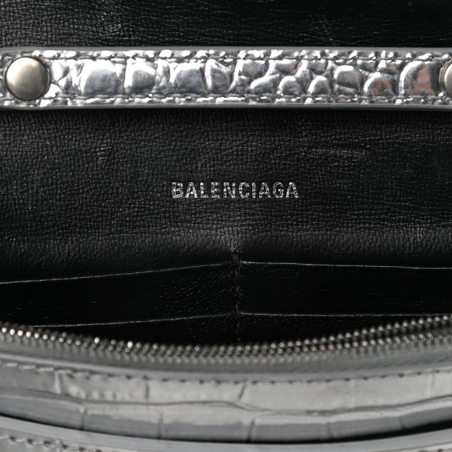 Metallic Calfskin Crocodile Embossed Hourglass Chain Bag Silver
