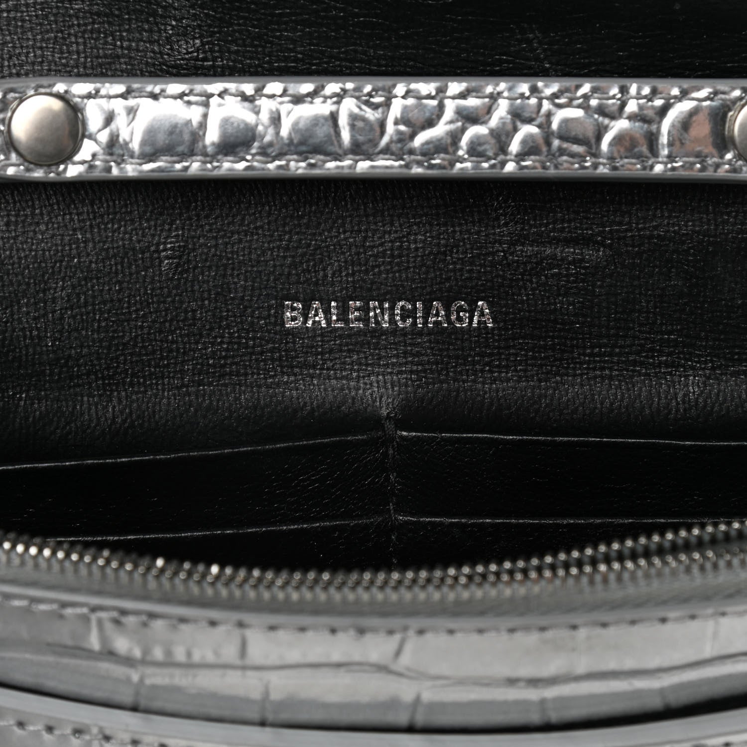 Balenciaga Metallic Calfskin Crocodile Embossed Hourglass Chain Bag Silver 6 of 10