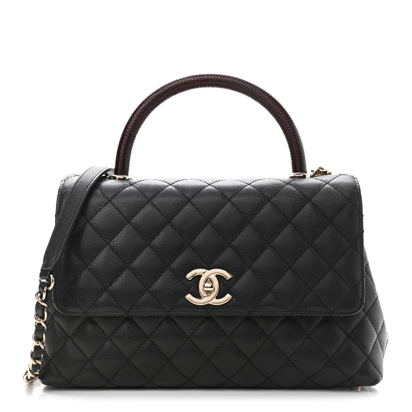 Caviar Lizard Embossed Quilted Small Coco Handle Flap Black