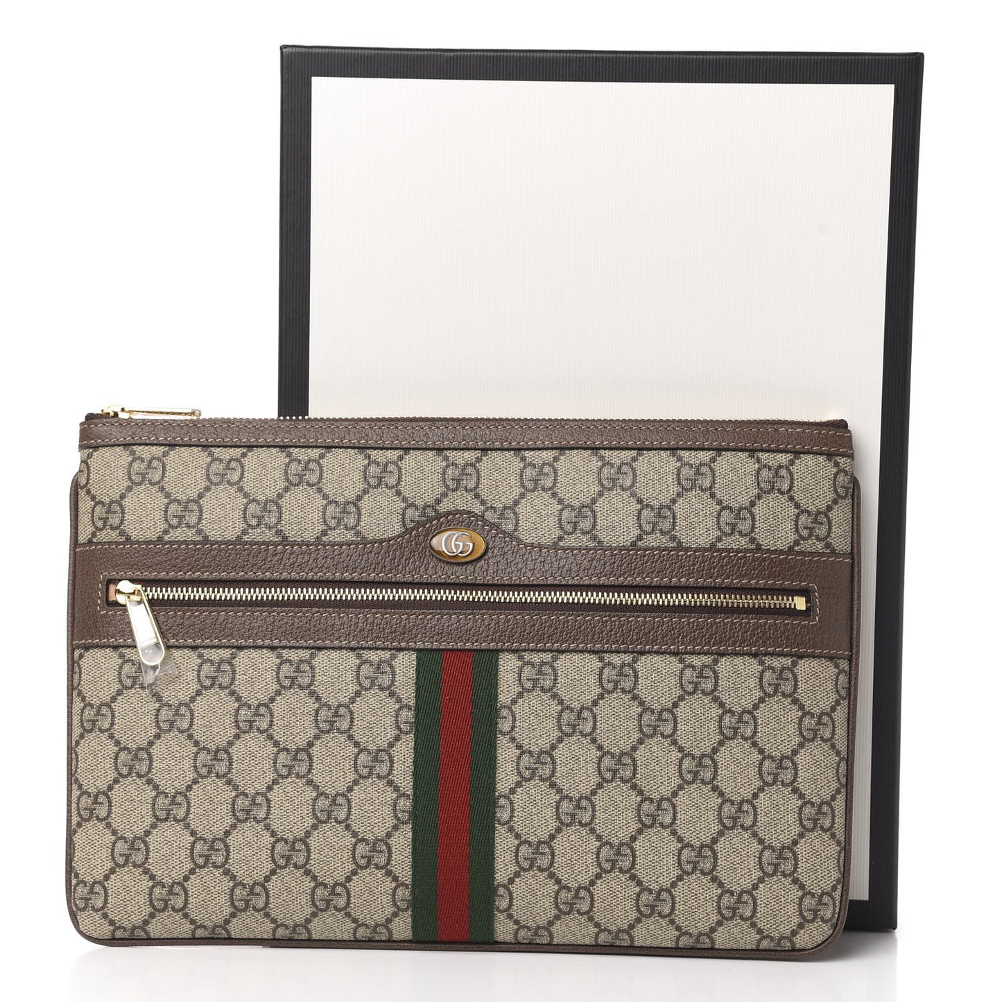GG Supreme Monogram Large Ophidia Pouch Clutch Brown