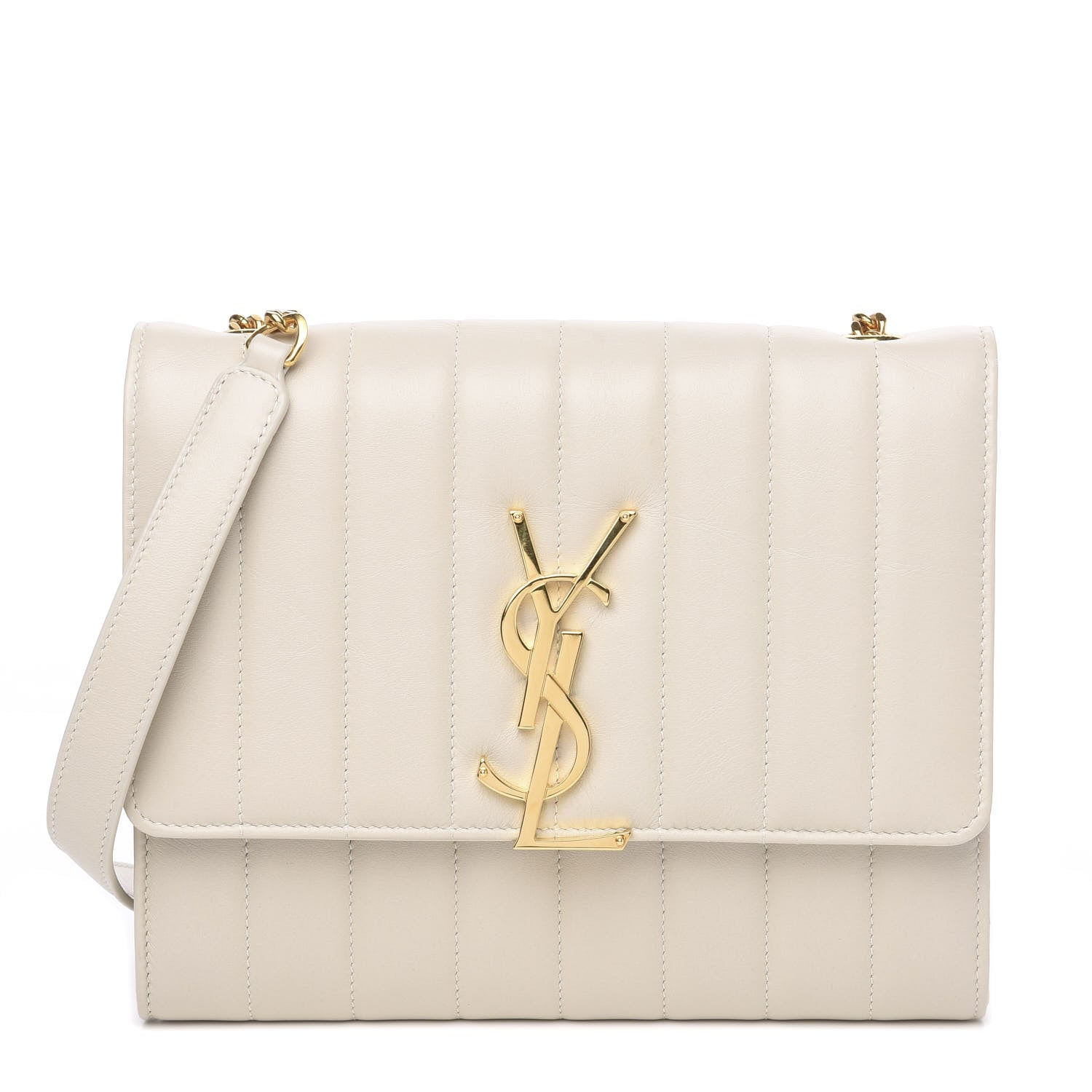 Saint Laurent Lambskin Matelasse Monogram Vicky Chain Wallet Off White 1 of 8