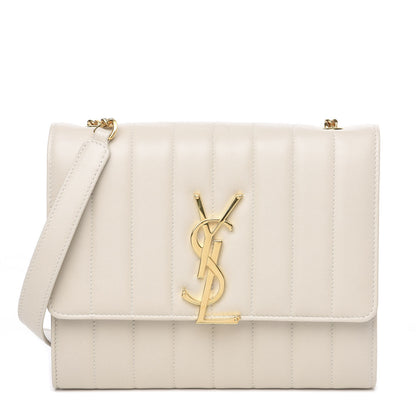 Saint Laurent Lambskin Matelasse Monogram Vicky Chain Wallet Off White 1 of 8