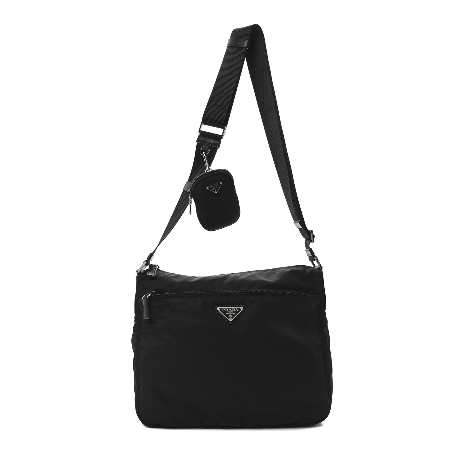 Re-Nylon Nappa Triangle Zip Pocket Bag Tote Black